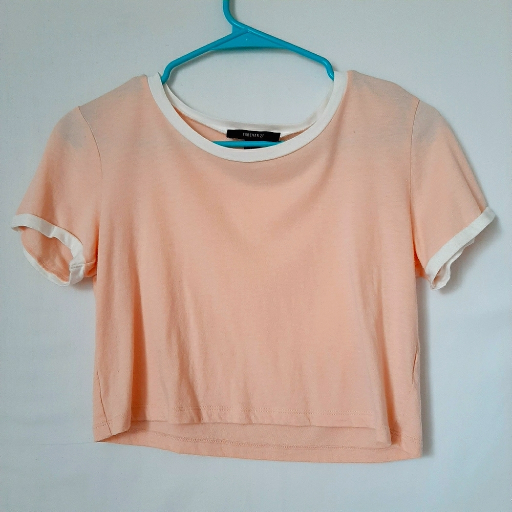 Light pink Peach Ringer Crop Tee